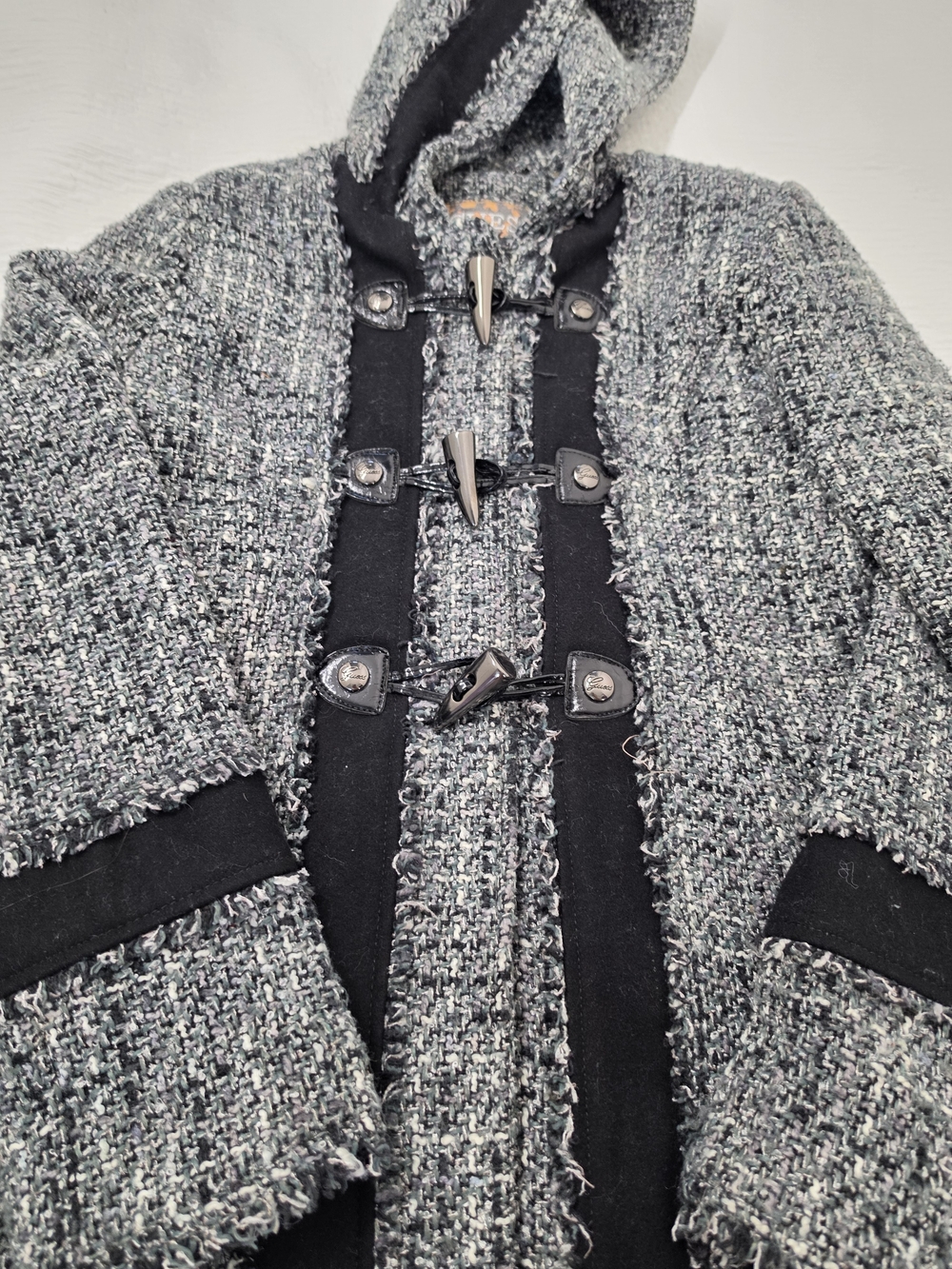 Woven Toggle Hooded Coat – Black & Gray